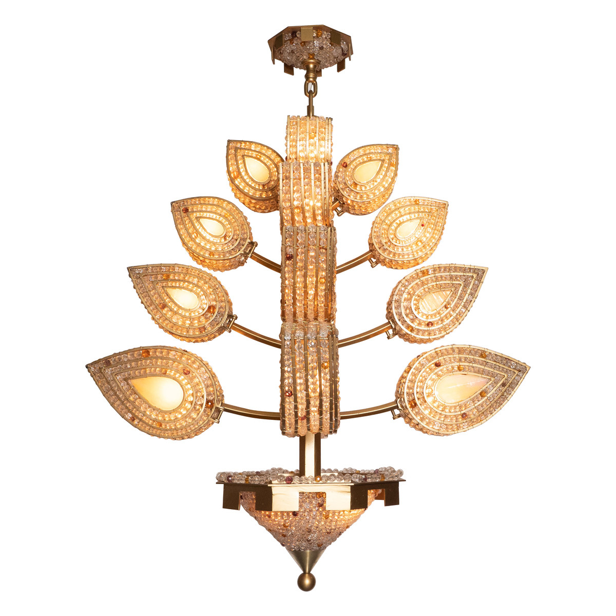 Beaded and stained glass foliate motif chandelier