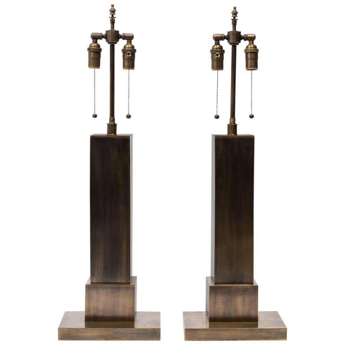 Pair Art Deco Style Brass Skyscraper Table Lamps