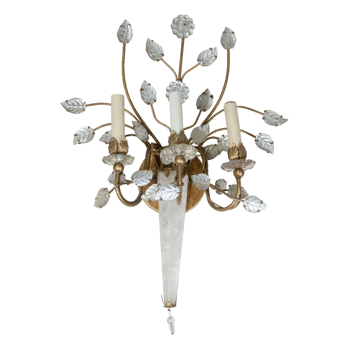 Crystal and silver leaf foliate motif sconce