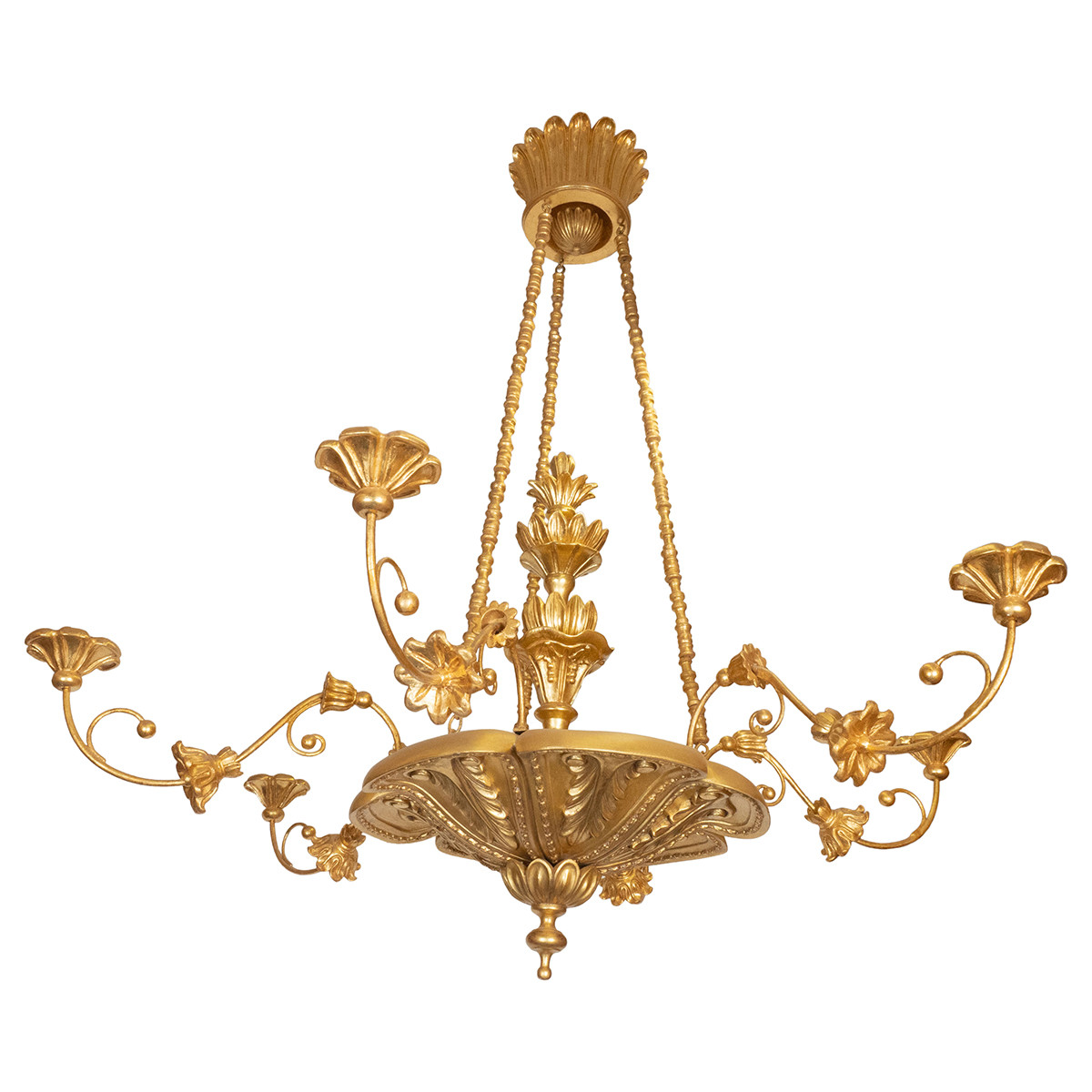 Giltwood foliate motif chandelier by Carlos Villegas