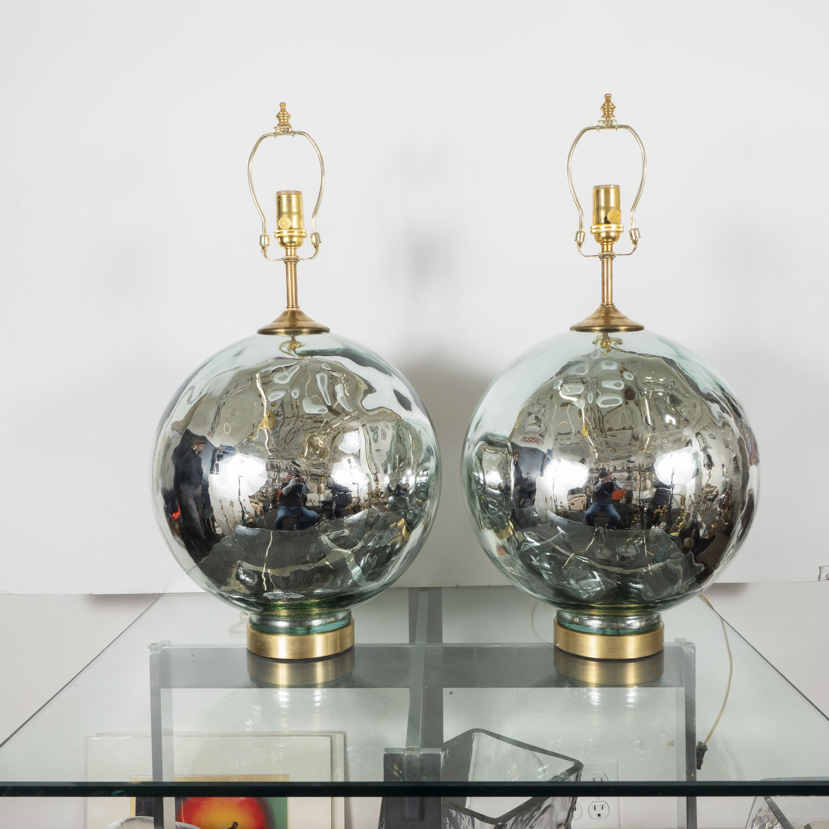 Spark Interior Pair of blue tinted spherical mercury glass lamps