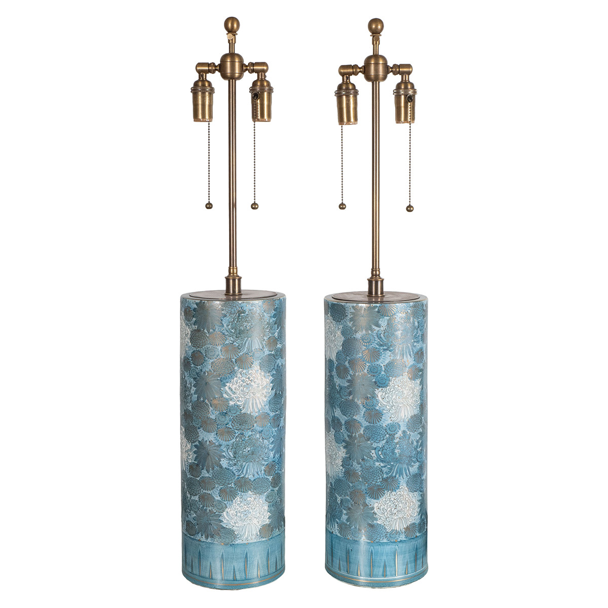 Pair of Japanese flower motif ceramic table lamps