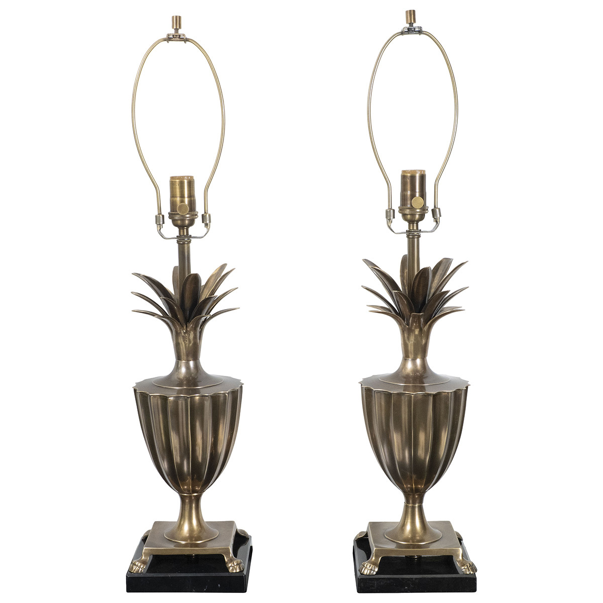 Pair of brass pineapple table lamps by Frederick Cooper
